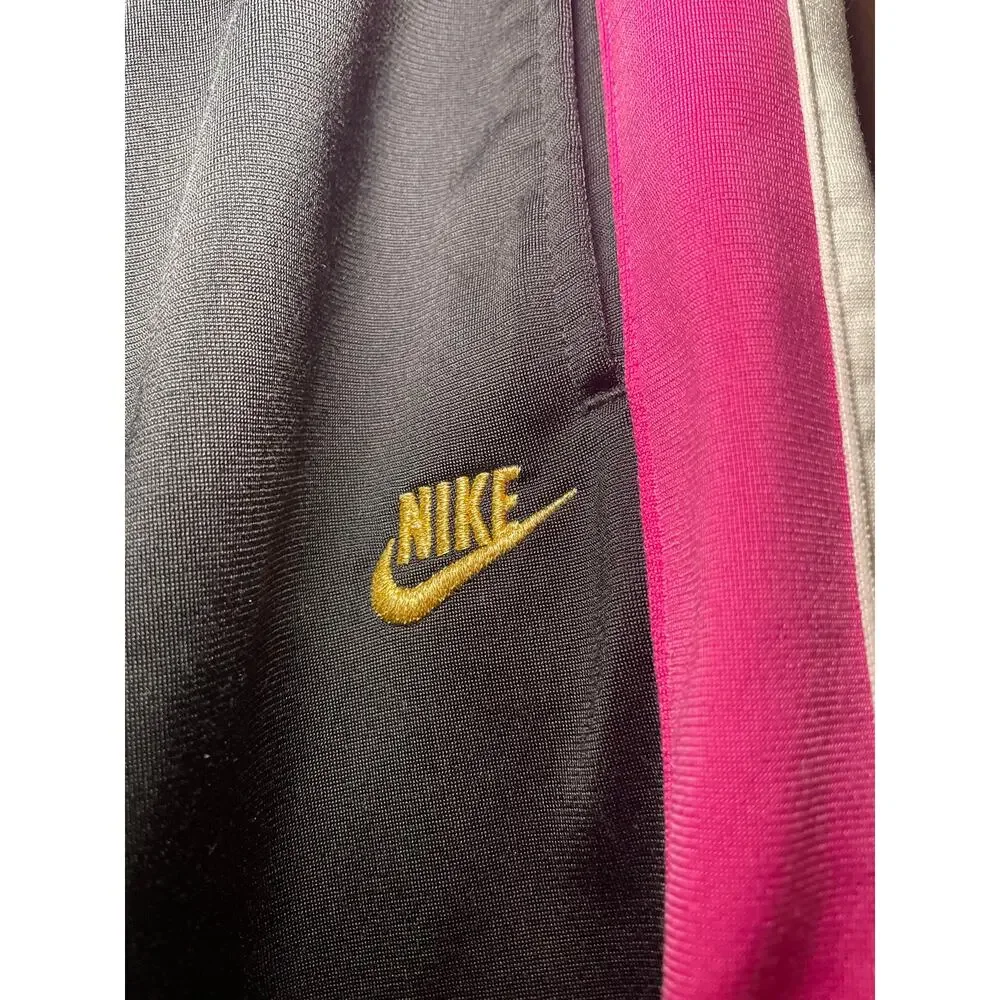 2000s Nike Gray Tag Kids Girls Sz L Wide Leg Track Sweat Pants Black Pink Stripe